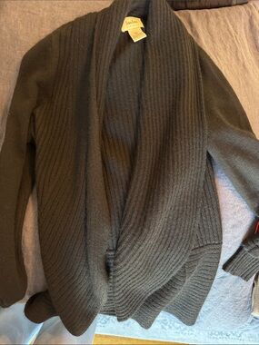 Neiman Marcus Womens Black Ribbed Open-Front Shawl Cardigan Size M